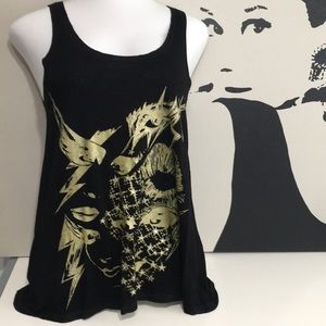 Lauren Moshi Black and Gold Graphic Tank Top